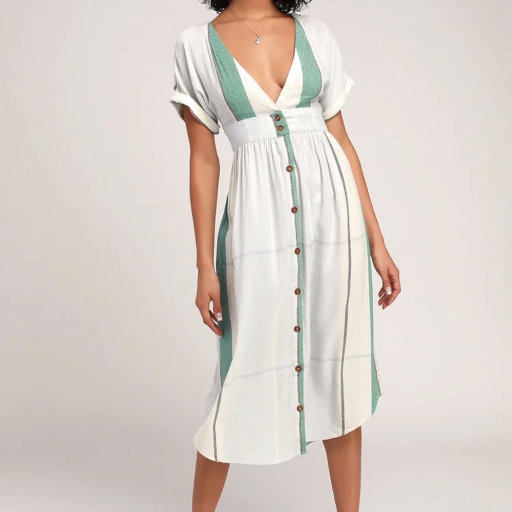 O’Neill striped short sleeve button up midi dress women’s XL